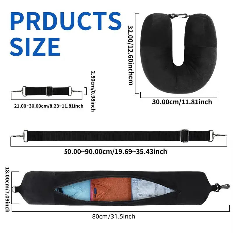 Fillable Travel Neck Pillow Organizer – Carry-On Clothes Stuff Sack, Adjustable Strap