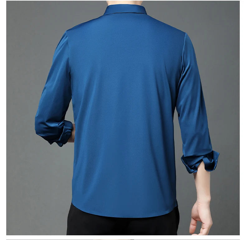 Men’s Ultra-Stretch Long-Sleeve Shirt – Silky Feel, Smart Casual Fit