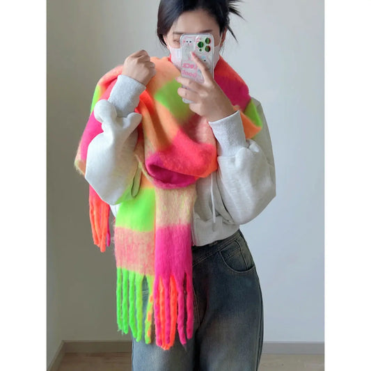 Women’s & Teens Plaid Fringe Scarf – Oversized Warm Wrap