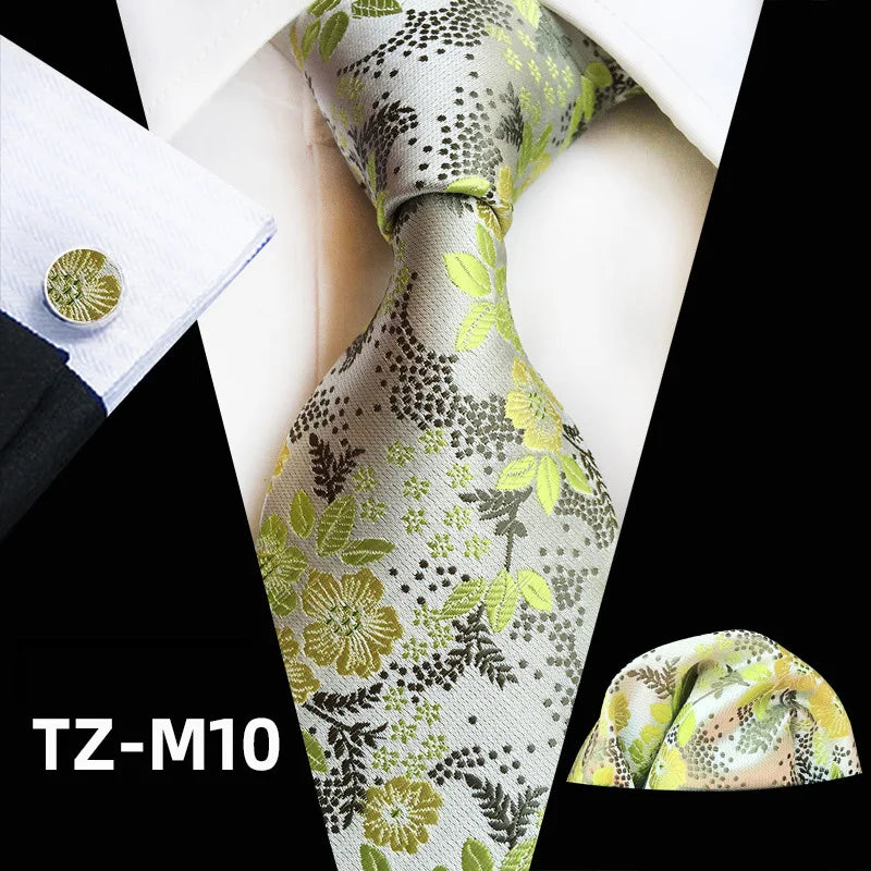 Men’s Floral Necktie Set – Tie, Pocket Square & Cufflinks
