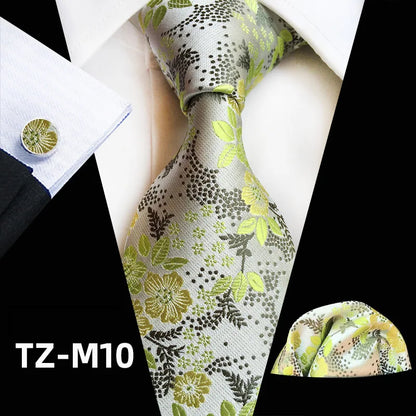 Men’s Floral Necktie Set – Tie, Pocket Square & Cufflinks