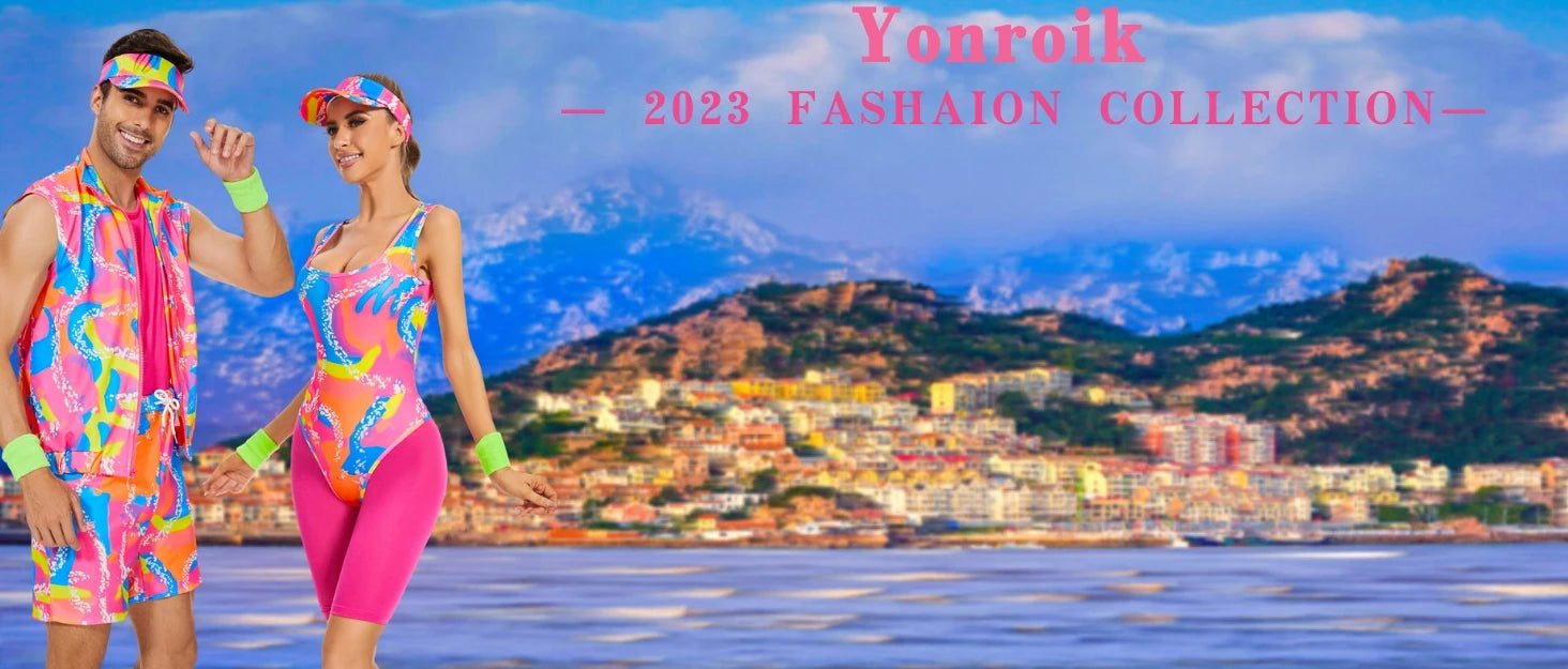 Men’s 80s Cruise Outfit Set – Neon Print Shirt & Shorts