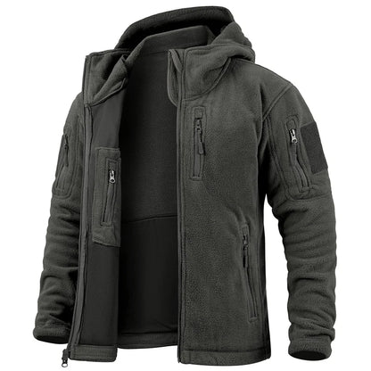 Men’s Fleece Zip-Up Hooded Jacket – Warm, Multi-Pocket, Outdoor Ready