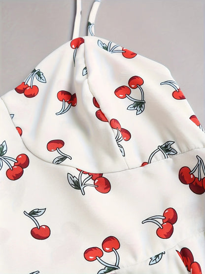 Women’s Floral A-Line Bow-Tie Dress – Sweetheart Neck, Adjustable Straps