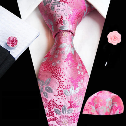 Men’s Floral Necktie Set – Tie, Pocket Square & Cufflinks