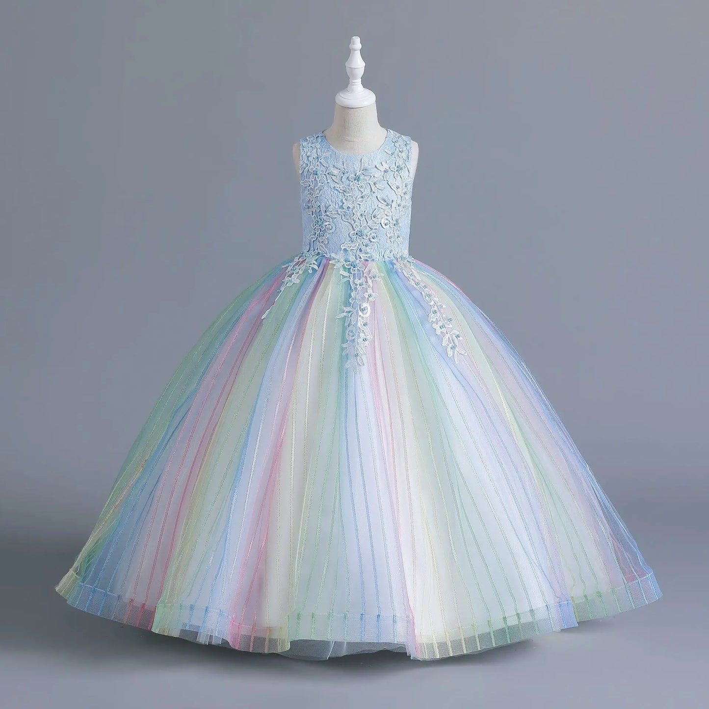 Girls’ Rainbow Tulle Formal Gown