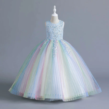 Girls’ Rainbow Tulle Formal Gown