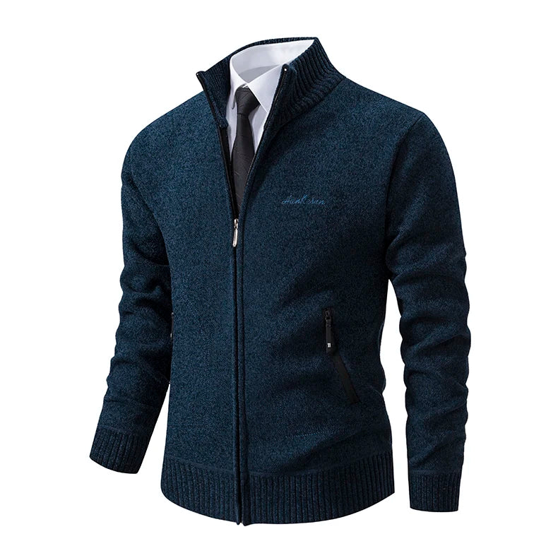 Men’s Stand-Collar Zip Knit Cardigan – Thick, Warm, Everyday Layer