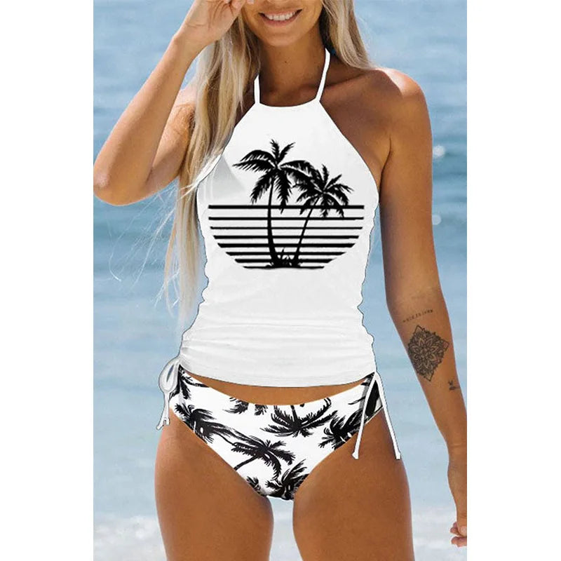 Women’s Halter Tankini Set – Drawstring Side Top & Bikini Bottom