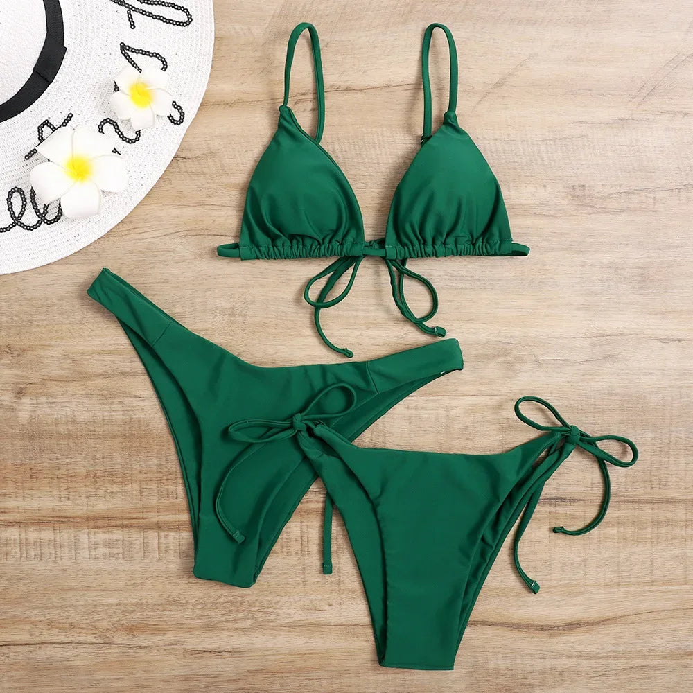 Women's 3-Piece Triangle Bikini Set – Tie Side Swimwear