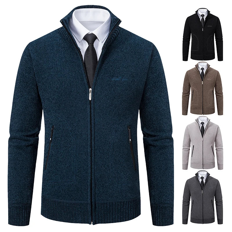 Men’s Stand-Collar Zip Knit Cardigan – Thick, Warm, Everyday Layer