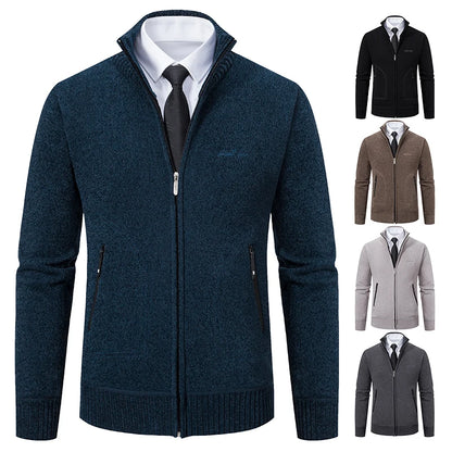 Men’s Stand-Collar Zip Knit Cardigan – Thick, Warm, Everyday Layer