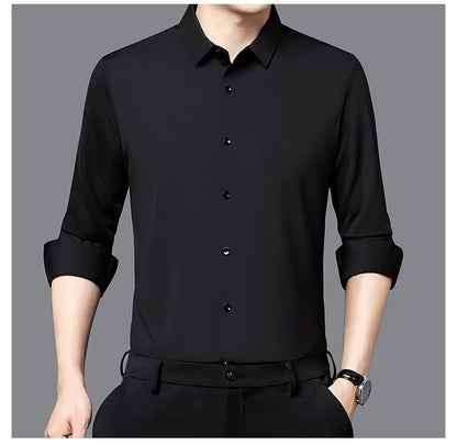 Men’s Ultra-Stretch Long-Sleeve Shirt – Silky Feel, Smart Casual Fit