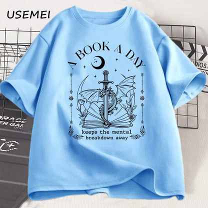 Unisex Graphic Cotton Tee – “A Book a Day” Fantasy Reader Shirt - The Dock Drop