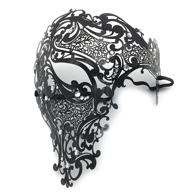 Venetian Metal Masquerade Half Mask – Golden Intricate Design
