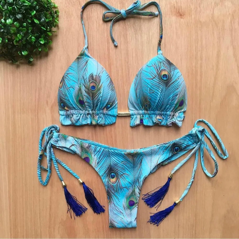 Women's Print Triangle Bikini Set – Tie Side Swimwear
