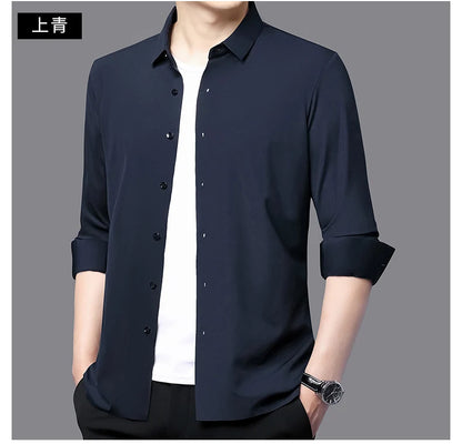 Men’s Ultra-Stretch Long-Sleeve Shirt – Silky Feel, Smart Casual Fit