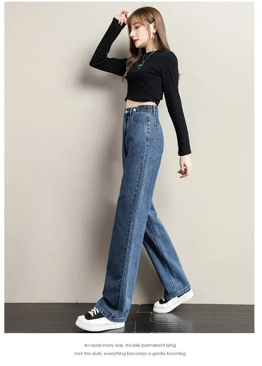 Women’s Wide-Leg Jeans – Adjustable Waist, Full Length