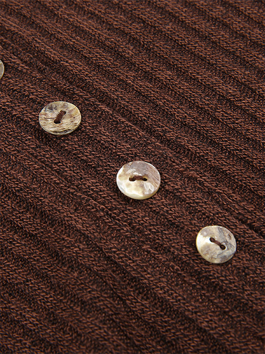 Women’s Ribbed Button-Front Knit Top – Slim Fit Long Sleeve