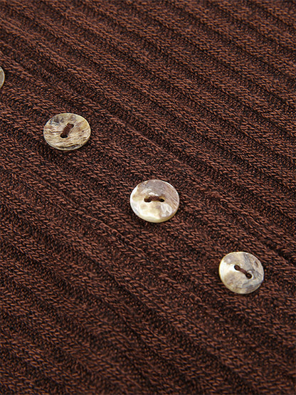 Women’s Ribbed Button-Front Knit Top – Slim Fit Long Sleeve