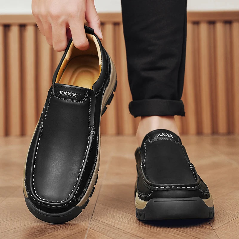 Men’s Hand-Stitched Casual Loafers – Microfiber Upper, Slip-On Comfort
