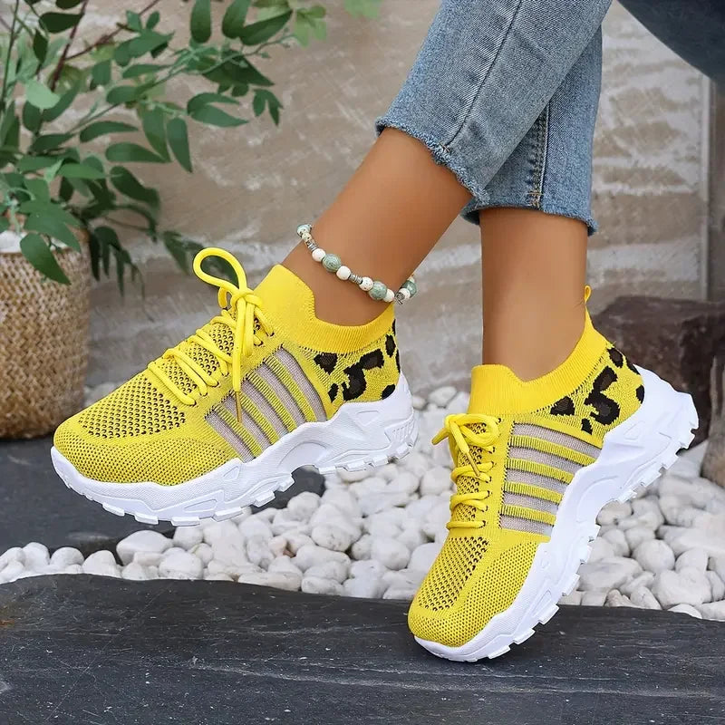 Women's peek-a-boo mesh Leopard print sneakers