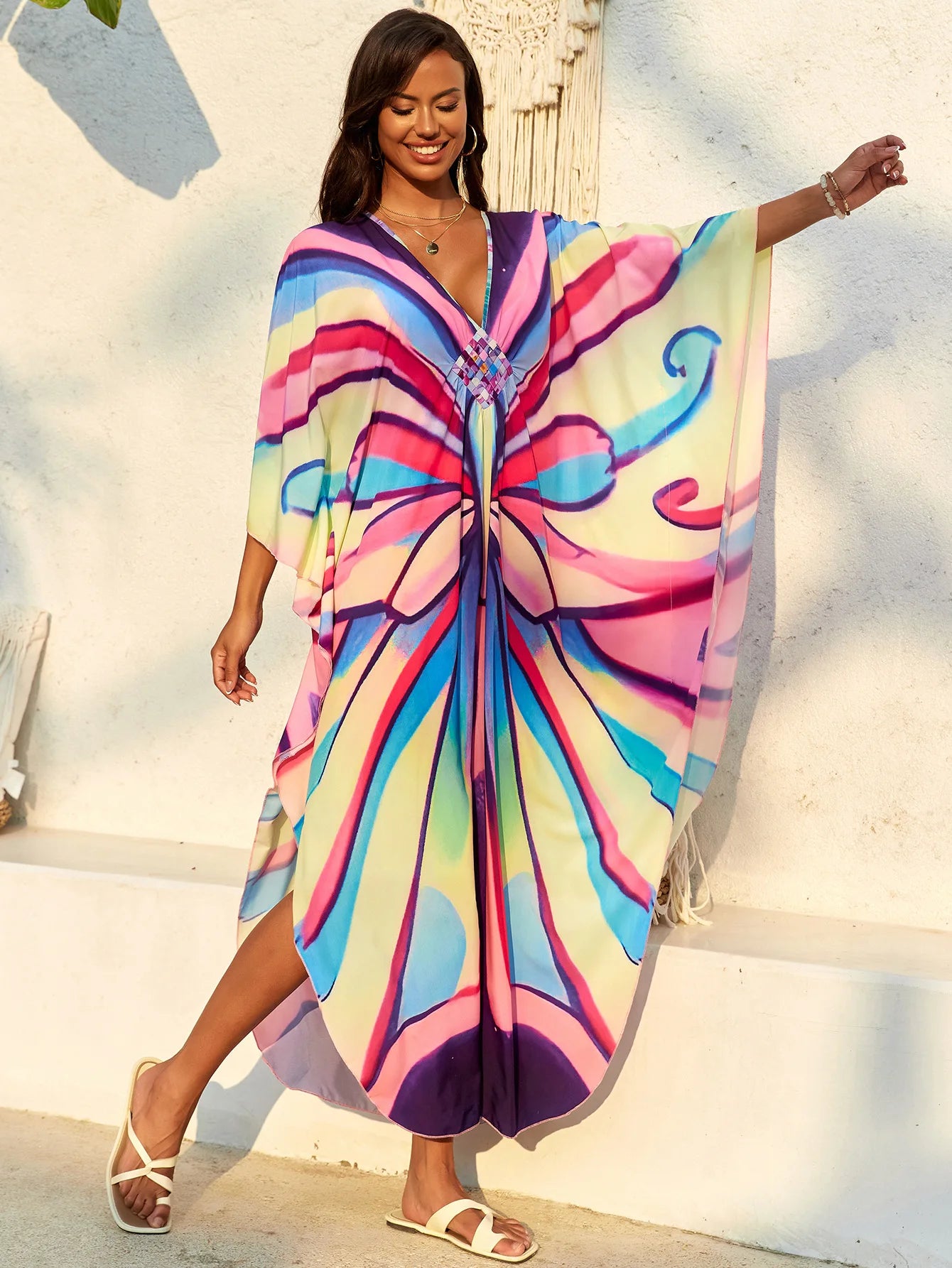 Women’s Flowing Caftan Cover-Up – Beach & Poolside Elegance
