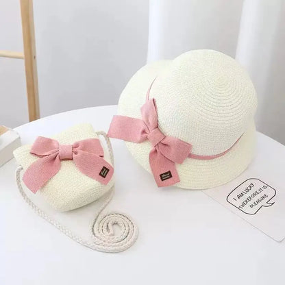 Kids Straw Hat & Bag Set – Summer Bow Sun Hat with Matching Crossbody Purse