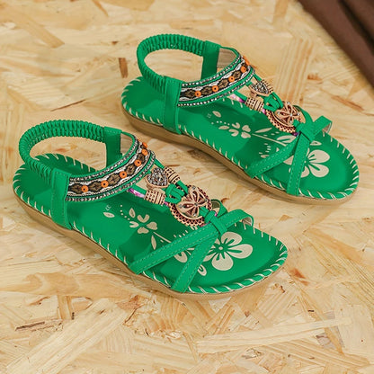 Women’s Boho Beaded Strap Sandals – Casual Summer Walking Shoes