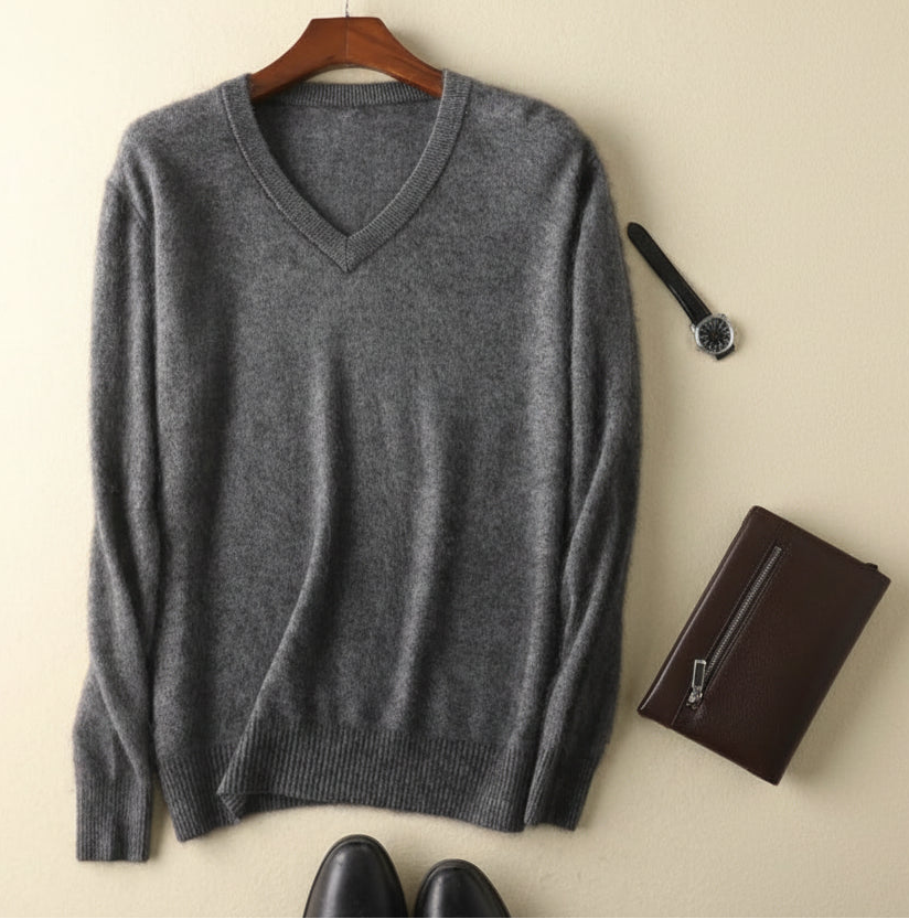 Men’s V-Neck Knit Pullover – Soft Touch, Smart Casual