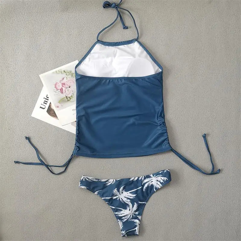 Women’s Halter Tankini Set – Drawstring Side Top & Bikini Bottom