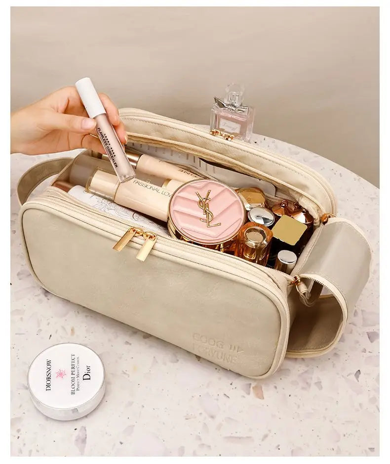 Large Travel Makeup Organizer Bag – Double Zipper Storage