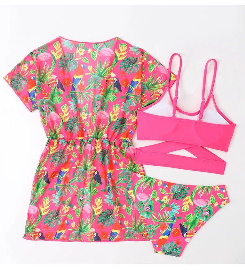 Girls 3-Piece Swimsuit Set — Bikini, Briefs and Cover-Up