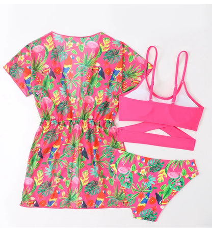 Girls 3-Piece Swimsuit Set — Bikini, Briefs and Cover-Up
