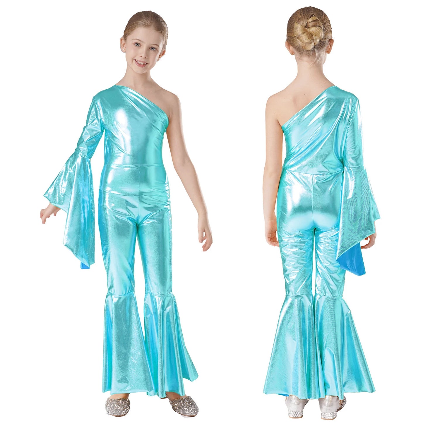 Girls’ Metallic Bell Bottom Jumpsuit – Retro Theme Night Costume