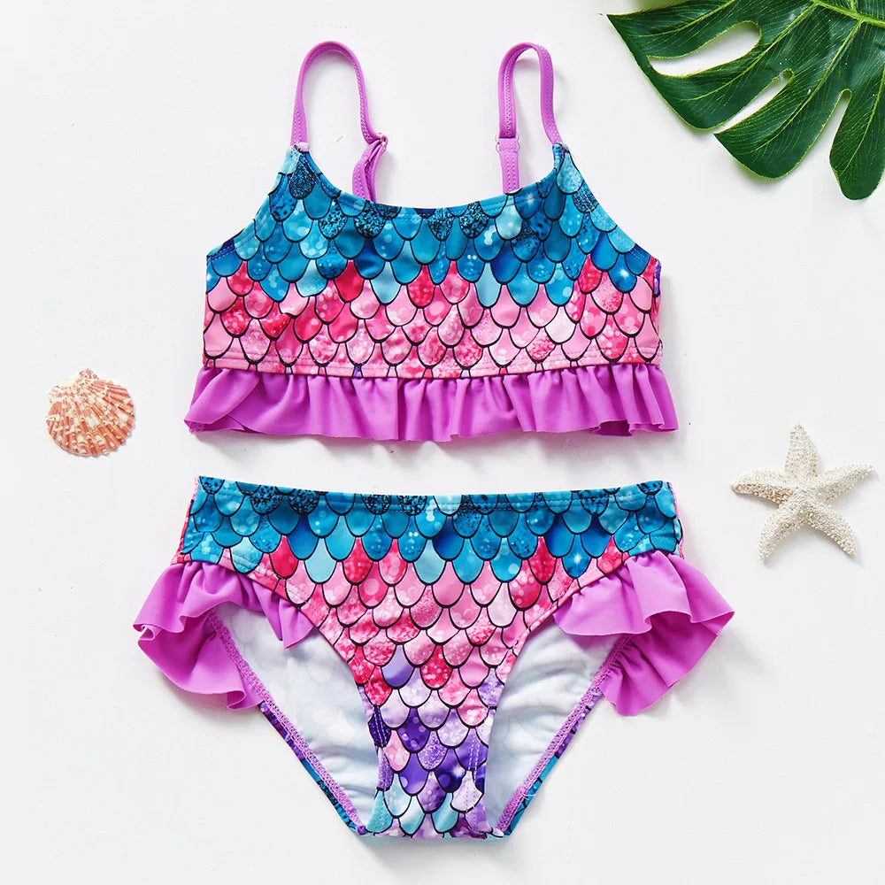 UV Baby Girl Swimsuit Two Piece Swimming Jumpsuit Ruffles Bathing Suit Summer Sleeveless Kids Swimwear for Girls 3-10 Years