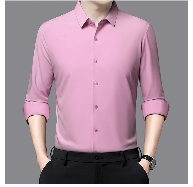 Men’s Ultra-Stretch Long-Sleeve Shirt – Silky Feel, Smart Casual Fit