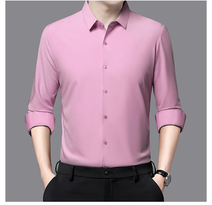 Men’s Ultra-Stretch Long-Sleeve Shirt – Silky Feel, Smart Casual Fit