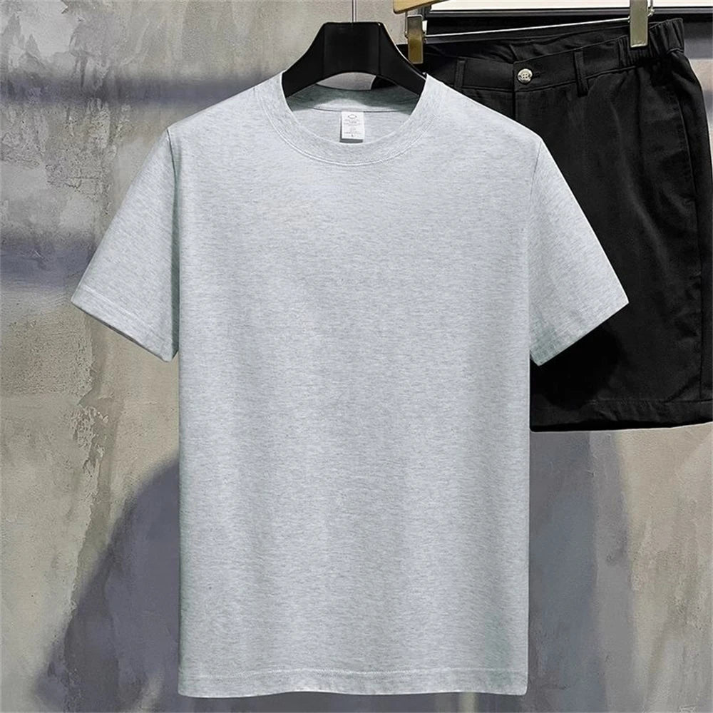 Men T Shirt Summer Cotton Tops Women Solid Color Blank Tshirts O-neck Round Collar Short-Sleeve Couple White Top Tees - The Dock Drop