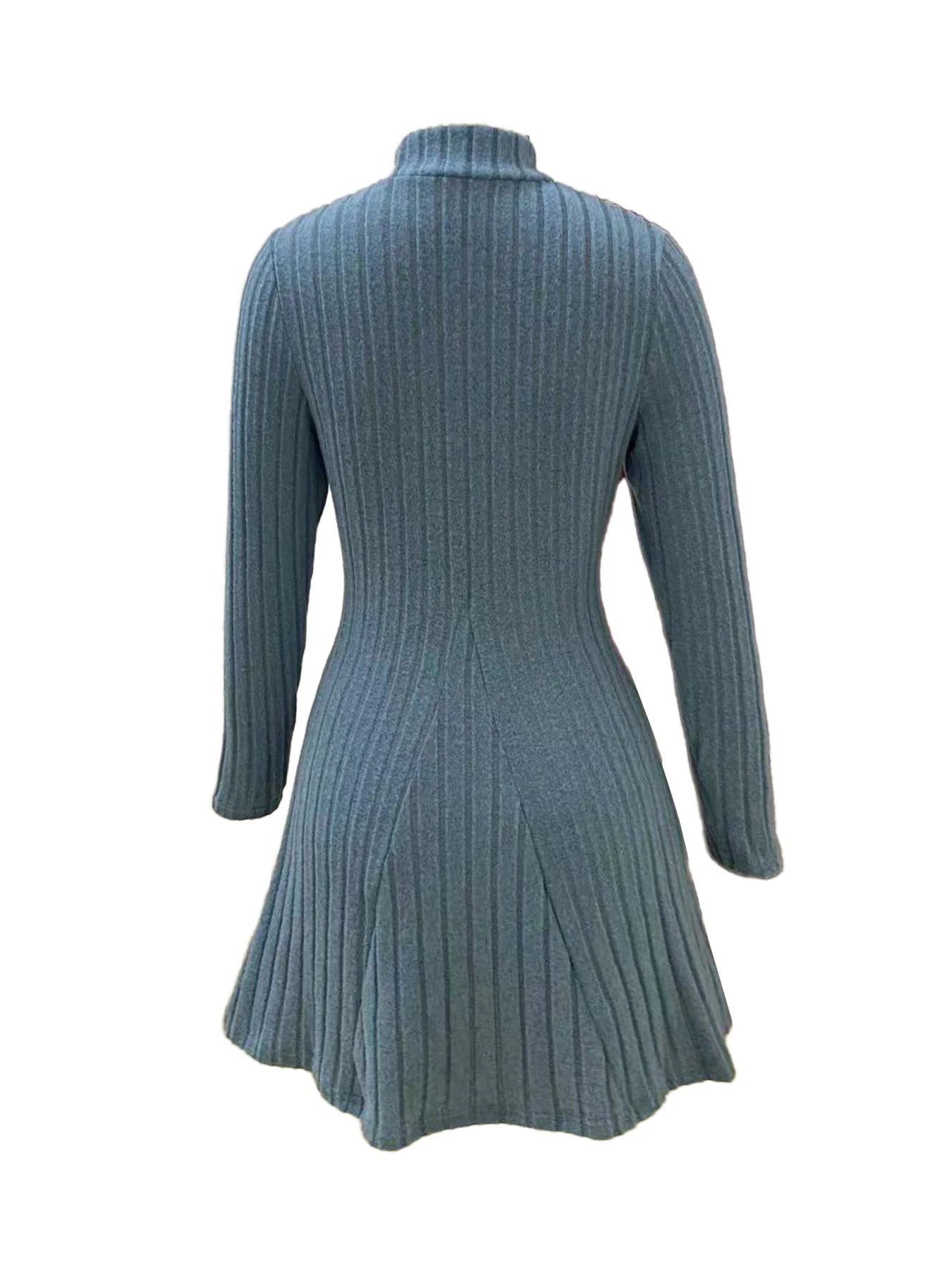 Women’s Ribbed A-Line Knit Mini Dress – Long Sleeve, Mock Neck, Slim Fit