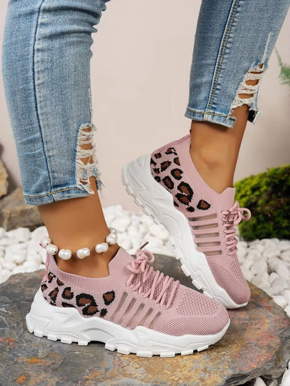 Women's peek-a-boo mesh Leopard print sneakers