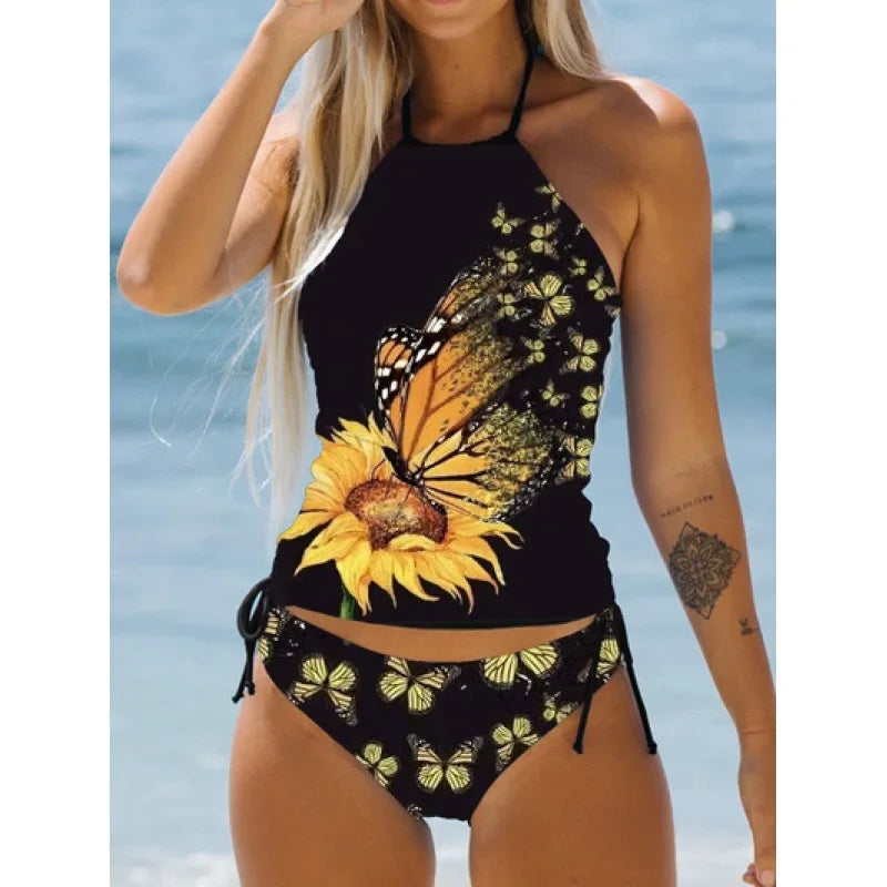 Women’s Halter Tankini Set – Drawstring Side Top & Bikini Bottom