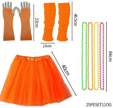 Women’s 80s Neon Accessory Set – Black Skirt Set