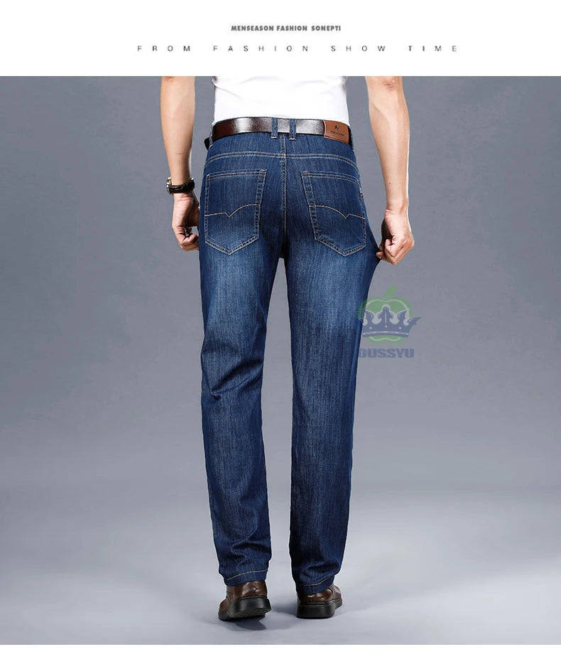 Brand Clothing High Quality Summer Cotton Men's Jeans Classic Business Straight Denim Black Pants Work Trouser Male Plus size 40