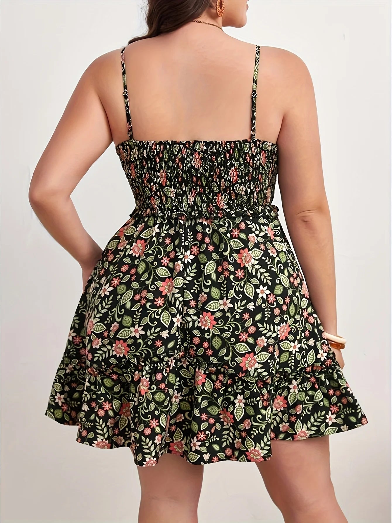 Plus Size Floral Ruffle Sling Dress – Summer Cruise Casual, Lightweight & Flowy