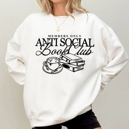 Women's "anti Social Book Club" Sweatshirt – Cozy Reader Crewneck Pullover – Khaki – Xxxl