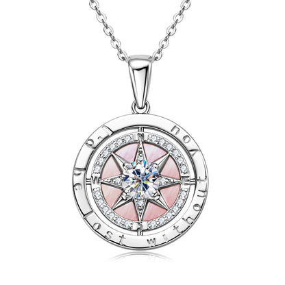 Women’s Sterling Silver Compass Necklace – 6.5mm Cubic Zirconia Pendant