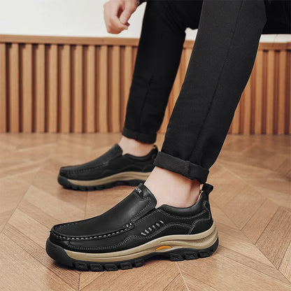 Men’s Hand-Stitched Casual Loafers – Microfiber Upper, Slip-On Comfort