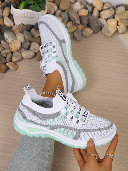 Women’s Lightweight Patchwork Lace-Up Sneakers – Casual Travel Walking Shoes