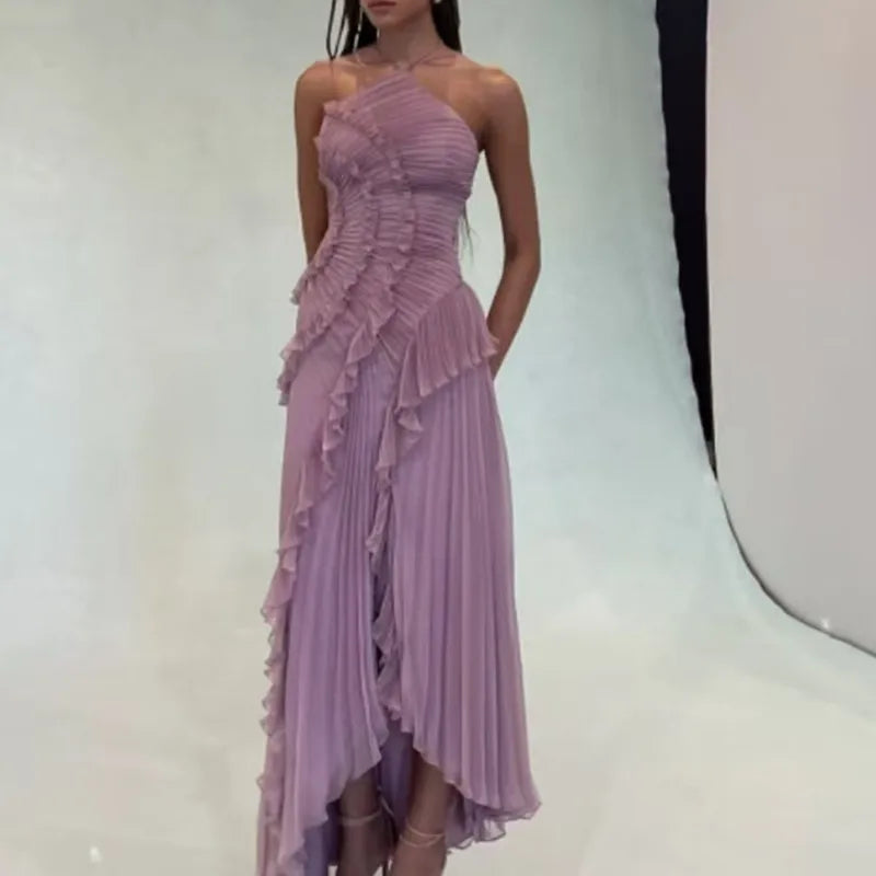 Ruffle Halter A-Line Maxi Dress